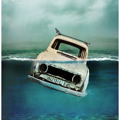 car sinking in water
